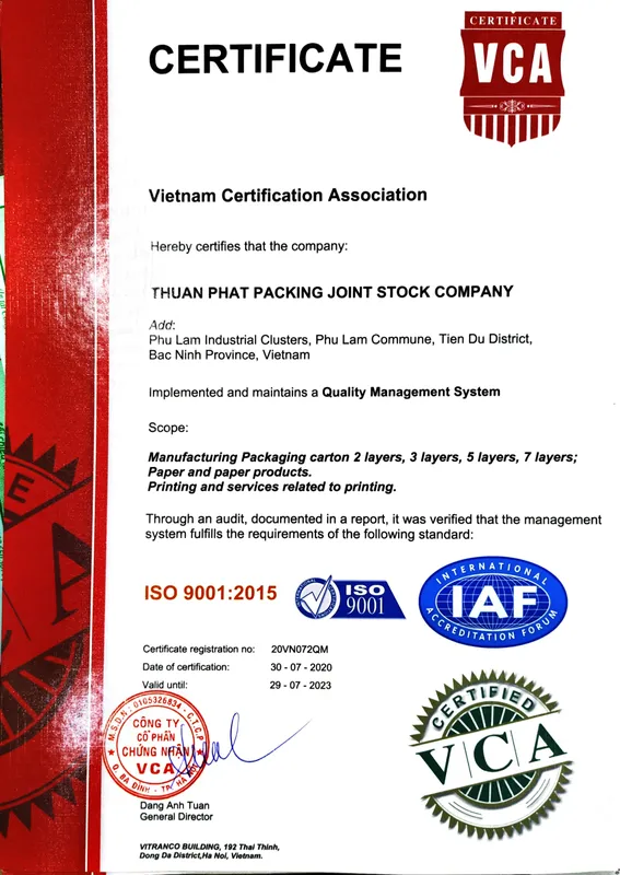Sản phẩm iso thuan phat TA — Chi Nhánh Công Ty Cổ Phần Bao Bì Công Nghệ Thuận Phát — MST 2301148282