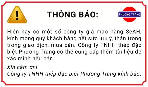 Sản phẩm warning2 — Thép Phương Trang TMS - Công Ty TNHH Thép Đặc Biệt Phương Trang TMS — MST 2301198607