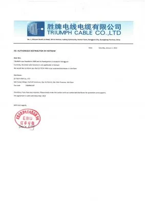 Sản phẩm AUTHORIZED DISTRIBUTOR IN VIETNAM Triump cable 283x400 — Công Ty TNHH FC Tech Vina — MST 2301258983