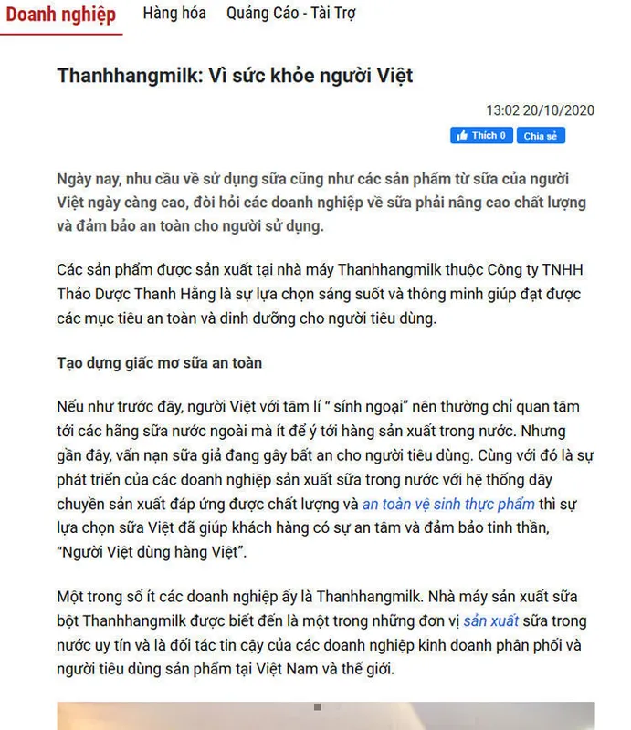 Sản phẩm bao chi doanh nhan — Gia Công Sữa Thanh Hằng - Công Ty TNHH Thảo Dược Thanh Hằng — MST 2400397762
