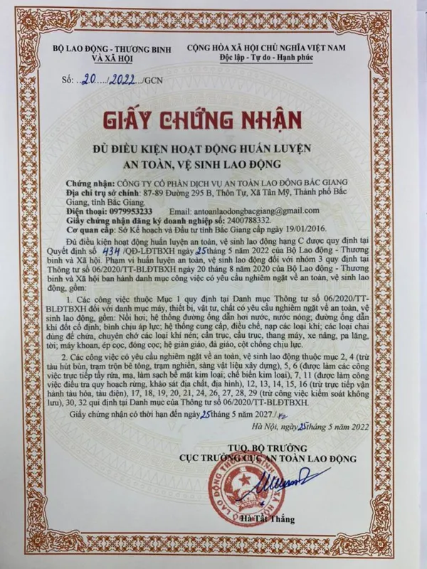 Sản phẩm GCN2022_156_anhtintuc — Công Ty Cổ Phần Dịch Vụ An Toàn Lao Động Bắc Giang — MST 2400788332