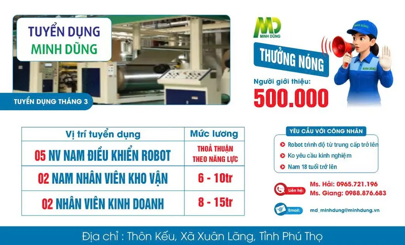 Sản phẩm tuyen dung cong nhan — Công Ty TNHH Minh Dũng — MST 2500291713