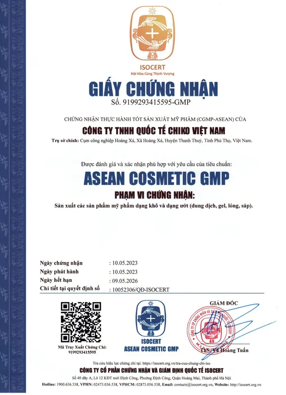 Sản phẩm Ban sao cua GCN CHIKO 9001 GMP COSMETIC 1 — Mỹ Phẩm CHIKO Việt Nam - Chi Nhánh Công Ty TNHH Quốc Tế CHIKO Việt Nam — MST 2601064403