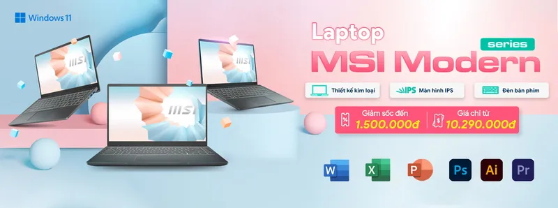 Sản phẩm Laptop MSI Modern — Công Ty CP Tin Học Miền Trung — MST 2901705256