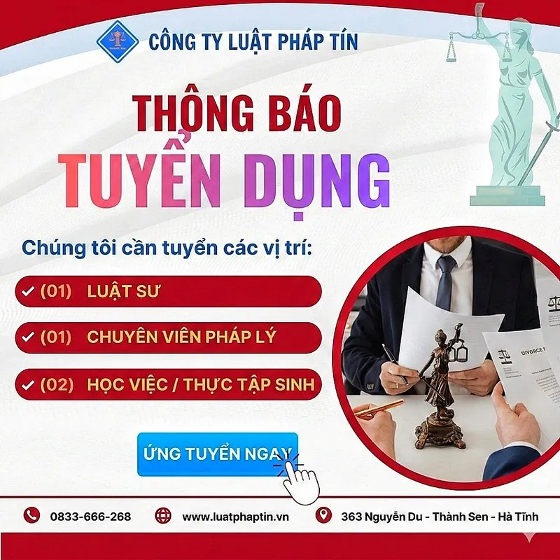 Sản phẩm TUYEN DUNG 2026 1024x1024 — Luật Sư Hà Tĩnh - Công Ty Luật TNHH Pháp Tín — MST 3002262077