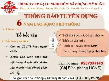 Sản phẩm 370_GMX_TUYEN_DUNG — Ngói Mỹ Xuân - Công Ty CP Gạch Ngói Gốm Xây Dựng Mỹ Xuân — MST 3500640966