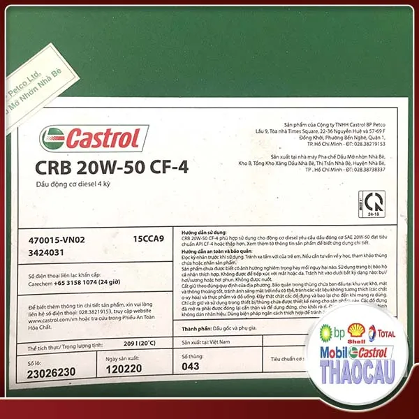 Sản phẩm Castrol CRB 20W — Dầu Nhớt Thảo Cầu - Công Ty TNHH Thương Mại Và Dịch Vụ Thảo Cầu — MST 3501585394