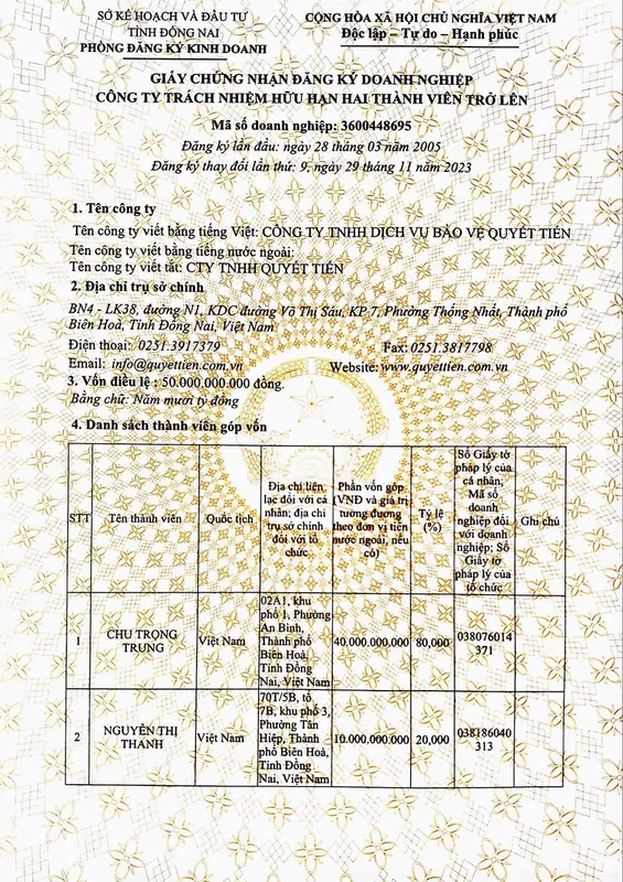 Sản phẩm gpkdqt — Chi Nhánh Đồng Nai - Công Ty TNHH Dịch Vụ Bảo Vệ Quyết Tiến — MST 3600448695
