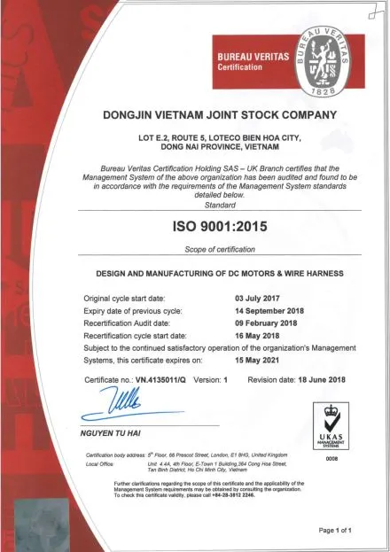 Sản phẩm ISO 9001 — Công Ty Cổ Phần Dongjin Việt Nam — MST 3600637861