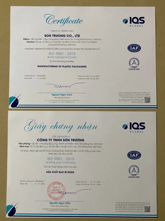 Sản phẩm ISO — Bao Bì Nhựa Sơn Trương - Công Ty TNHH Sơn Trương — MST 3600733117
