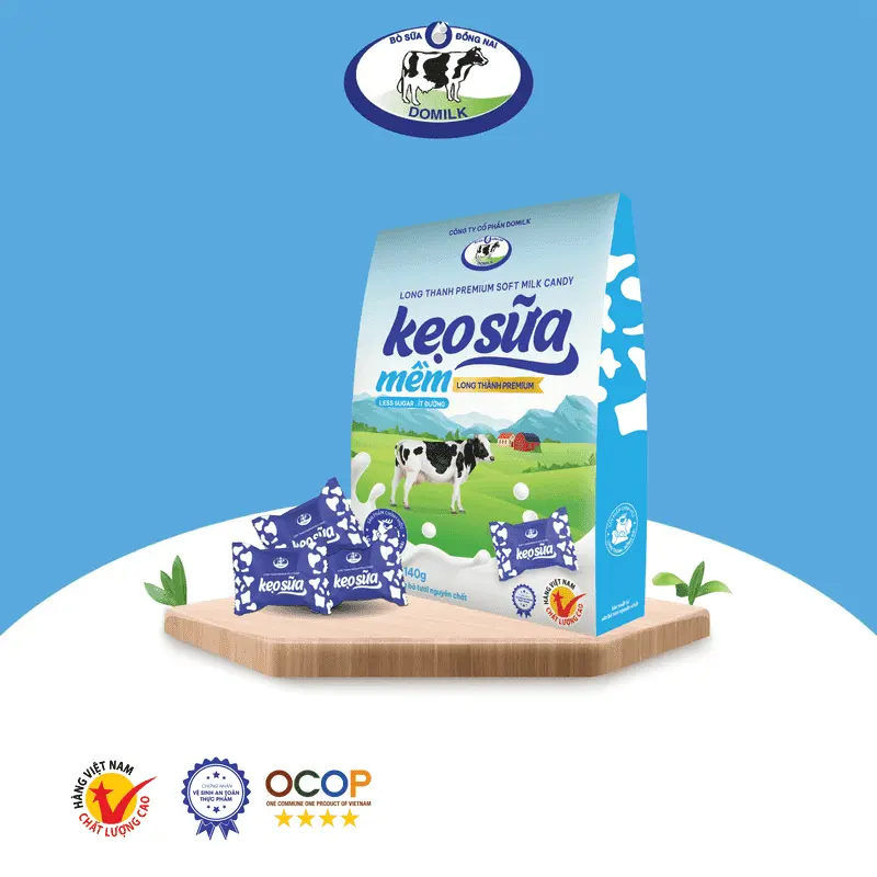 Sản phẩm DOMILK BANH KEO SUA LONG THANH KEO SUA MEM IT DUONG PREMIUM 2023 — Công Ty Cổ Phần Domilk — MST 3603243907