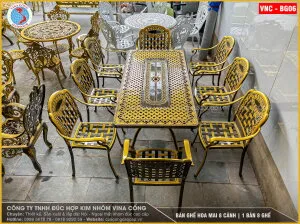 Sản phẩm ban ghe hoa mai  1 ban 1m6 8 ghe  vnc bg06 — Công Ty Trách Nhiệm Hữu Hạn Đúc Hợp Kim Nhôm Vi Na Cổng — MST 3603473717