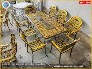 Sản phẩm ban ghe hoa mai  1 ban 1m8 8 ghe  vnc bg06 — Công Ty Trách Nhiệm Hữu Hạn Đúc Hợp Kim Nhôm Vi Na Cổng — MST 3603473717