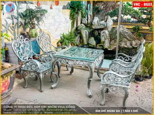 Sản phẩm ban ghe hoang gia  1 ban 4 ghe  vnc bg03 — Công Ty Trách Nhiệm Hữu Hạn Đúc Hợp Kim Nhôm Vi Na Cổng — MST 3603473717