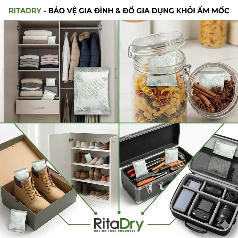 Sản phẩm goi hut am silica gel gia dung — Hạt Chống ẩm RITA - Công Ty TNHH Sản Xuất Hút ẩm RITA — MST 3603645042