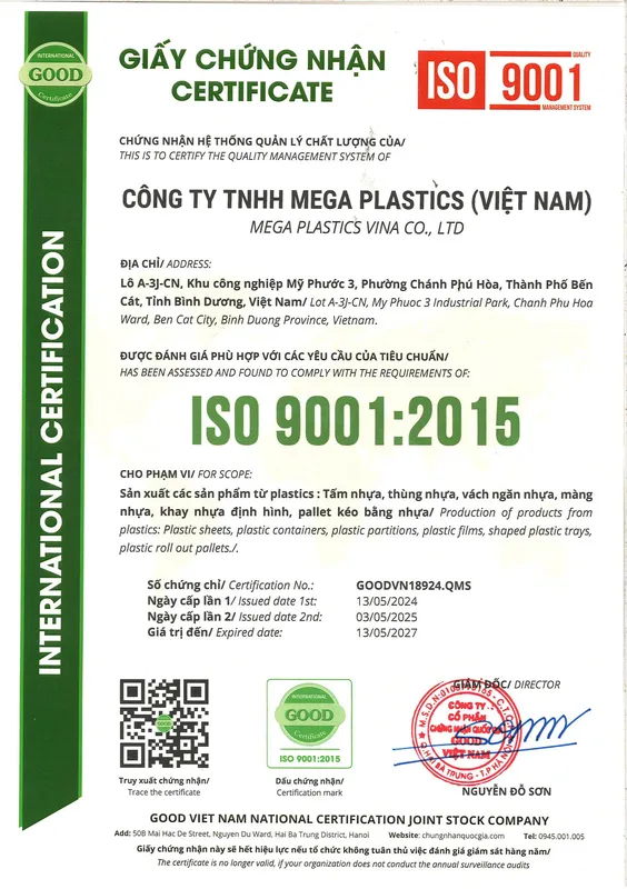 Sản phẩm iso — Màng Nhựa PP, PS - Công Ty TNHH Mega Plastics Việt Nam — MST 3700767335