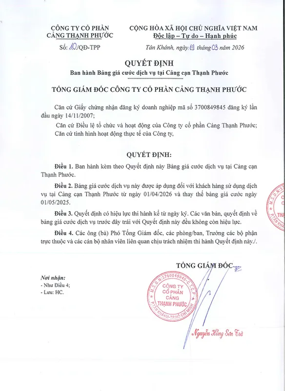 Sản phẩm 1 — Công Ty Cổ Phần Cảng Thạnh Phước — MST 3700849845