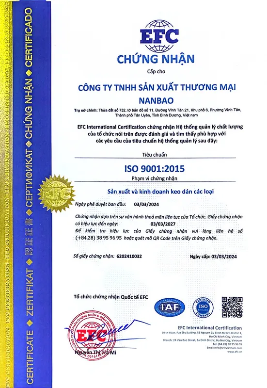 Sản phẩm Scan 9001 cty NANBAO_page 0002 — Keo Dán Công Nghiệp Nanbao - Công Ty TNHH Sản Xuất Thương Mại Nanbao — MST 3702437861