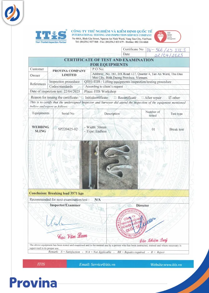 Sản phẩm giay kiem dinh 11.jpg — Công Ty TNHH Provina - Dây Chằng Hàng, Dây Cáp Vải Cẩu Hàng — MST 3702445319