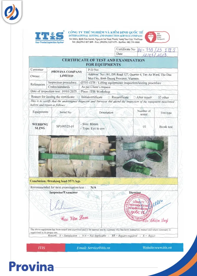 Sản phẩm giay kiem dinh 12.jpg — Công Ty TNHH Provina - Dây Chằng Hàng, Dây Cáp Vải Cẩu Hàng — MST 3702445319