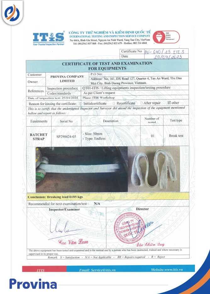 Sản phẩm giay kiem dinh 17.jpg — Công Ty TNHH Provina - Dây Chằng Hàng, Dây Cáp Vải Cẩu Hàng — MST 3702445319