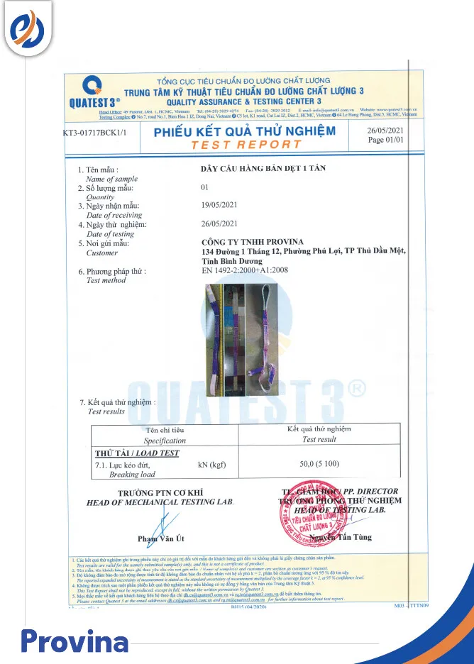 Sản phẩm giay kiem dinh 2.jpg — Công Ty TNHH Provina - Dây Chằng Hàng, Dây Cáp Vải Cẩu Hàng — MST 3702445319