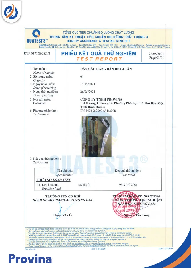 Sản phẩm giay kiem dinh 5.jpg — Công Ty TNHH Provina - Dây Chằng Hàng, Dây Cáp Vải Cẩu Hàng — MST 3702445319