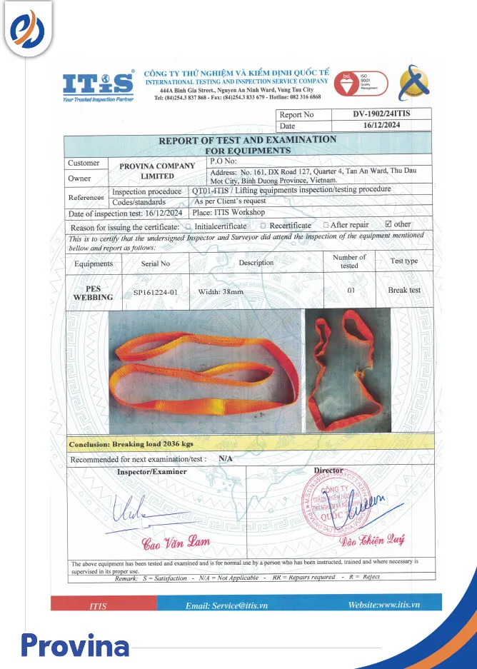 Sản phẩm giay kiem dinh 8.jpg — Công Ty TNHH Provina - Dây Chằng Hàng, Dây Cáp Vải Cẩu Hàng — MST 3702445319