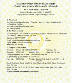 Sản phẩm gpkd kiem dinh xd binh duong l5 12 03 2025 7039 — Công Ty TNHH Tư Vấn Kiểm Định Và Xây Dựng Bình Dương — MST 3702524948
