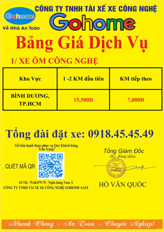 Sản phẩm bang gia moi 3 — Cho Thuê Xe Ô Tô, Xe Du Lịch Gohome Safe - Công Ty TNHH Tài Xế Xe Công Nghệ
Gohome Safe — MST 3703318320