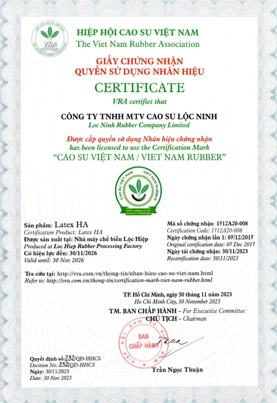 Sản phẩm ch_ng_nh_n_latexha_1 — Cao Su Lộc Ninh - Công Ty TNHH MTV Cao Su Lộc Ninh — MST 3800100270