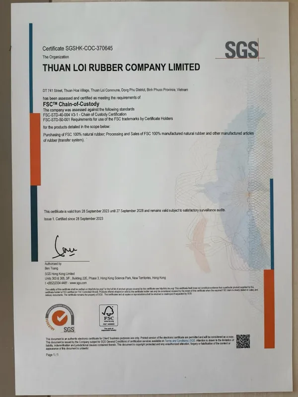 Sản phẩm 2023FSC — Cao Su Thuận Lợi - Công Ty TNHH Cao Su Thuận Lợi — MST 3800239811