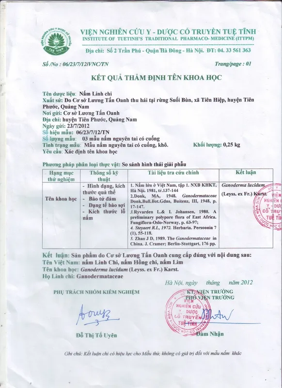 Sản phẩm ket qua tham dinh — Nấm Lim Xanh Tiên Phước - Công Ty TNHH MTV Nấm Lim Xanh Tiên Phước — MST 4000900287