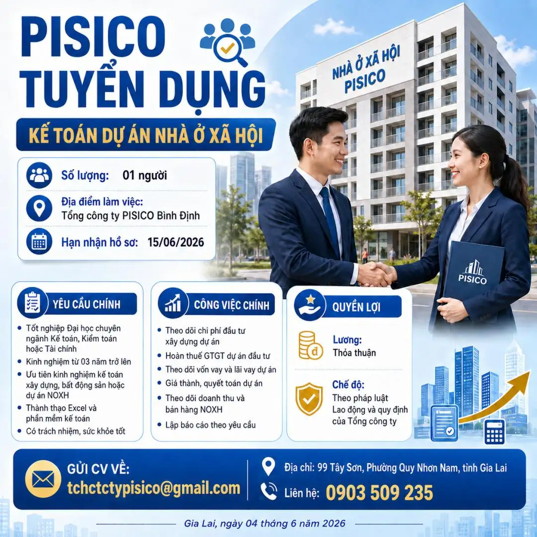 Sản phẩm PISICO TUYEN DUNG KE TOAN DU AN NHA O XA HOI — Tổng Công Ty Pisico Bình Định - Công Ty Cổ Phần — MST 4100258987