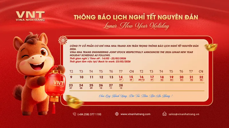 Sản phẩm VNT thong bao nghi tet — Công Ty Cổ Phần Cơ Khí Vina Nha Trang — MST 4200571382