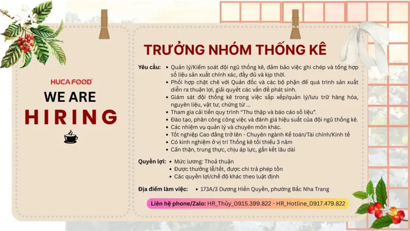 Sản phẩm HUCAFOOD TUYEN DUNG 2026 TRUONG NHOM THONG KE 1024x576 — Cà Phê Hucafood - Công Ty TNHH Sản Xuất - Thương Mại Hucafood — MST 4201175906