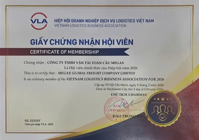 Sản phẩm Membership of Viet Nam Logistics Business Association — Công Ty TNHH Vận Tải Toàn Cầu Megax — MST 4202021835