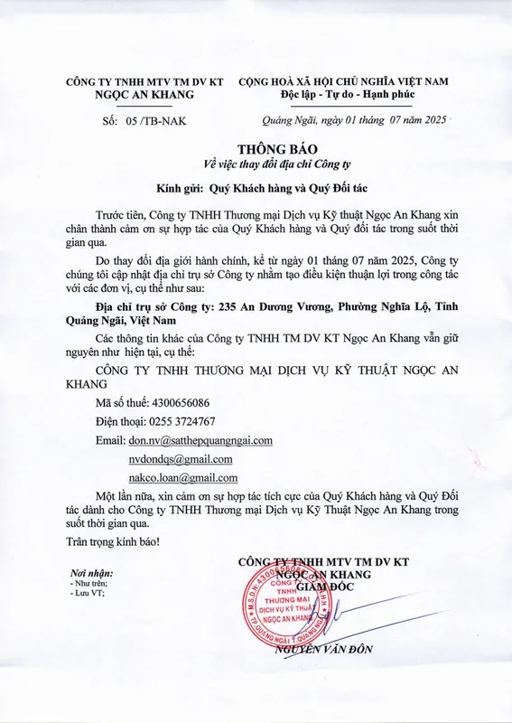Văn phòng Thép Ngọc An Khang - Công Ty TNHH Thương Mại Dịch Vụ Kỹ Thuật Ngọc An Khang #145706347184 — MST 4300656086