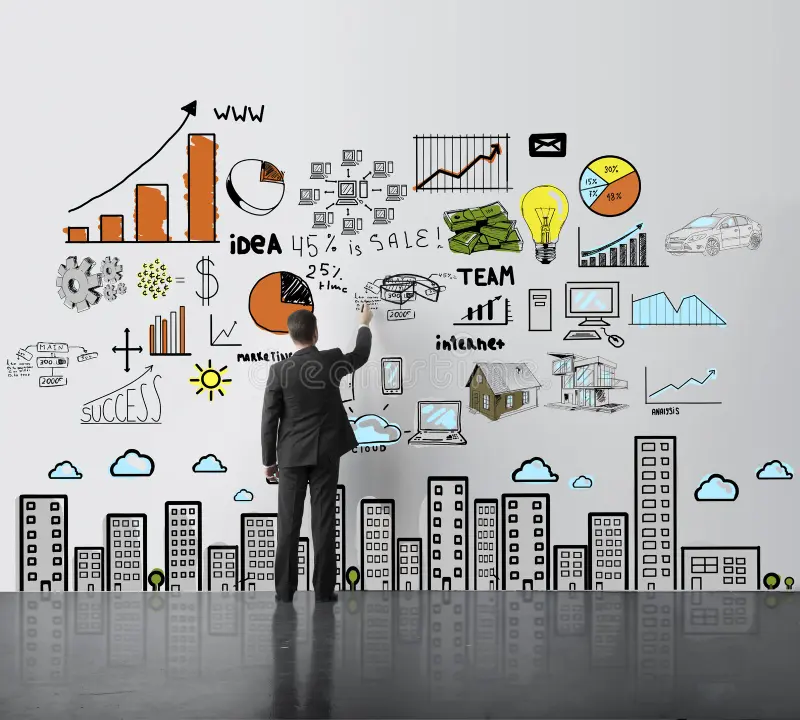 Sản phẩm man drawing city concept businessman office 33144713 — Vật Liệu Xây Dựng Minh Tiến - Công Ty TNHH Thương Mại Tổng Hợp Minh Tiến — MST 5300684053