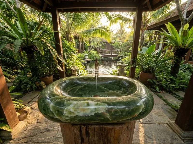 Sản phẩm lavabo da xanh ngoc secpentine oval dai 48cm 480x380x150mm 1 — Công Ty TNHH Đá Tự Nhiên Thiên An — MST 5400500630