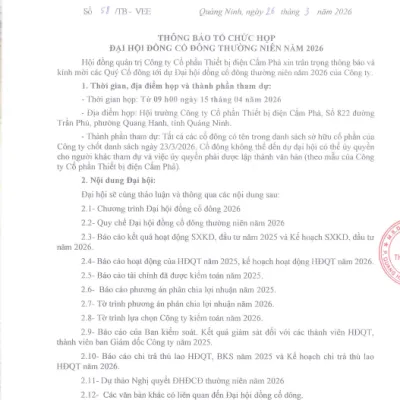 Sản phẩm tb hop dhcd thuong nien nam 2026 7225 — Công Ty Cổ Phần Thiết Bị Điện Cẩm Phả — MST 5700353419