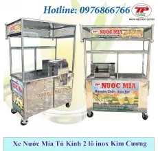 Sản phẩm xe nước mía 2 lô inox kim cương tủ kính 230x220 — Cơ Sở Sản Xuất Máy Thực Phẩm Tấn Phát — MST 8086118206