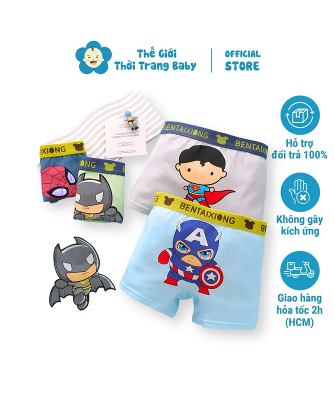 Sản phẩm combo 4 quan lot dui be trai cotton mem co gian 4 chieu hoa tiet sieu nhan de thuong mac ca ngay khong han qs09 18 — Cửa Hàng Thế Giới Thời Trang Baby — MST 8391224578