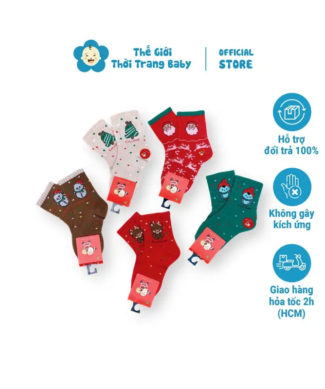 Sản phẩm set 5 doi tat noel cho be trai be gai vai cotton mem hoa tiet giang sinh sieu de thuong hop voi be duoi 12 tuoi pk55_a 12 — Cửa Hàng Thế Giới Thời Trang Baby — MST 8391224578