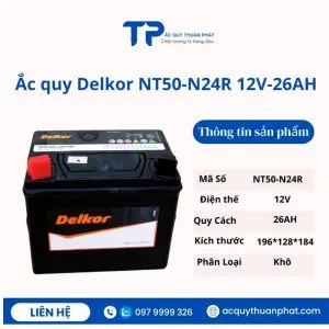 Sản phẩm ac quy delkor nt50 n24 28a19r 12v 26ah mien bao duong 300x300 — Doanh Nghiệp ắc Quy Thuận Phát — MST 8652634187
